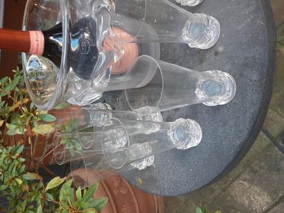 DAUM - Set of 8 signed champagne flutes +...