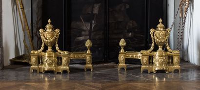 Paire de chenets en bronze ciselé et doré...