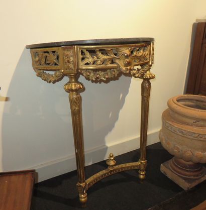 Console demi-lune en bois doré, ceinture...