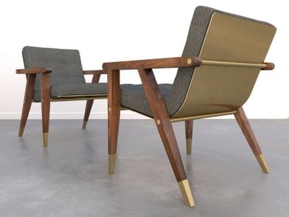 Stephen LEE 

2 fauteuils en laiton et noyer,...