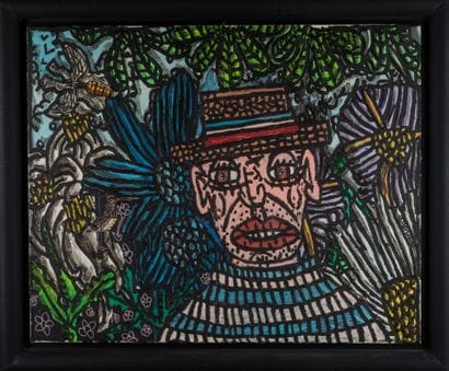 Robert COMBAS 

Autoportrait 1999. 

Acrylique...