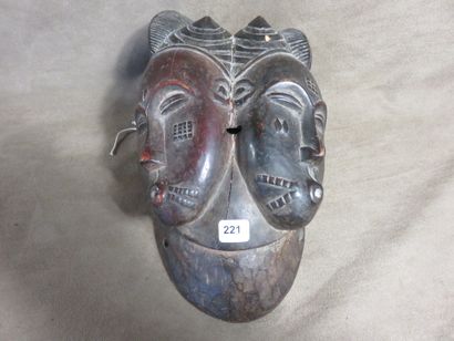 Masque de dance à double visage. Bois dur...
