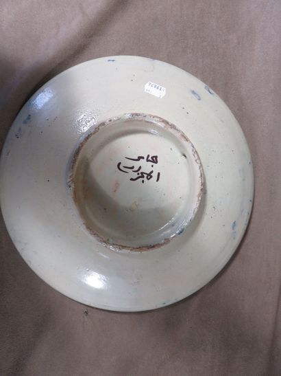 Tosbil. Plat à nourriture en faïence polychrome...