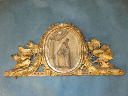 Miroir rectangulaire en bois et stuc doré...