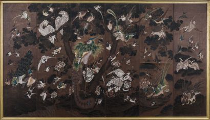 CHINE, Canton

Ensemble de six panneaux montés...