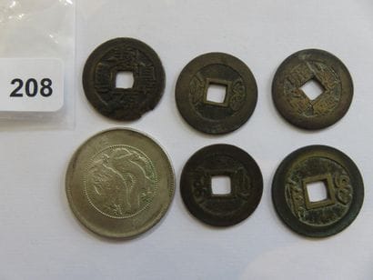 Monnaies - Chine - Lot de 6 Monnaies, 1 Cash...