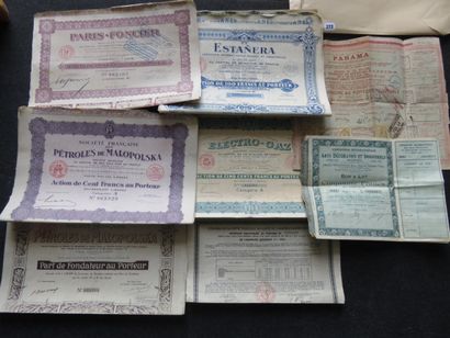 Scripophilie - Lot de 65 Titres anciens,...