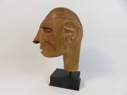 Tête avec ornement nasal. Bois léger, trace...