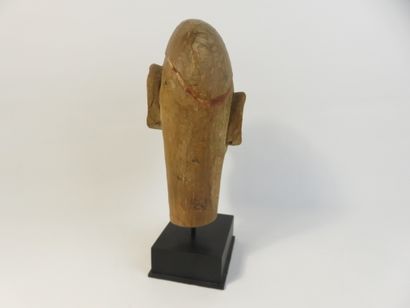 Tête avec ornement nasal. Bois léger, trace...