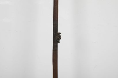 Sagaie décorée d’un visage sculpté en haut...