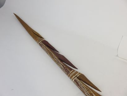 Haut de lance. Bois et pigments polychromes....