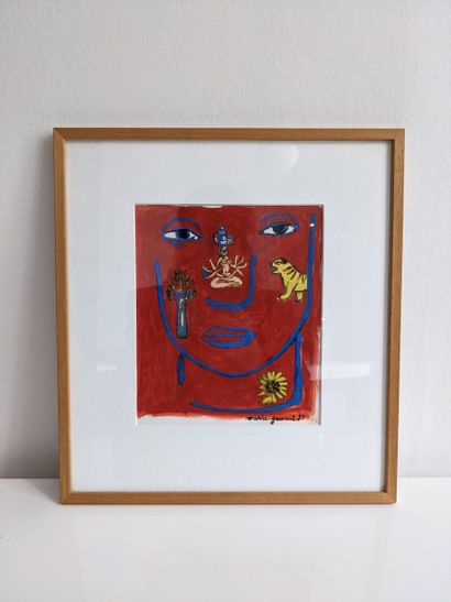 Marie JAUNET - Indomania rouge.- Gouache...