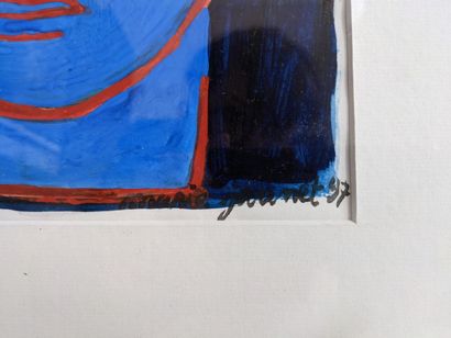 Marie JAUNET - Indomania bleu - Gouache sur...