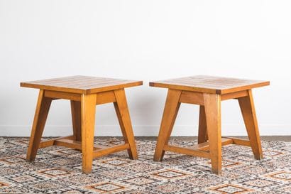 Circa 1960 - Table carrée à entretoise, en...