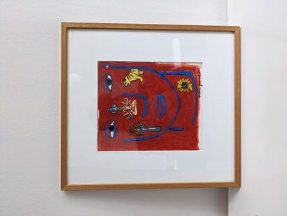 Marie JAUNET - Indomania rouge.- Gouache...