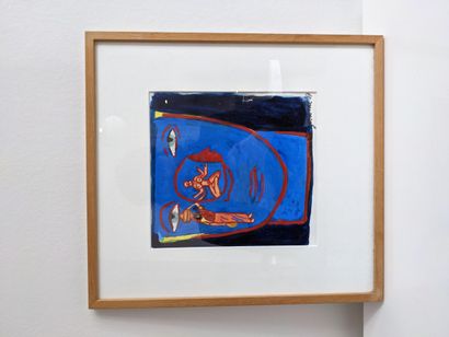 Marie JAUNET - Indomania bleu - Gouache sur...