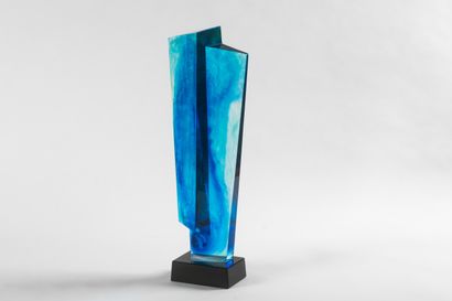 Eric SHAMSCHULA - Sculpture en verre bleu...