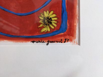 Marie JAUNET - Indomania rouge.- Gouache...