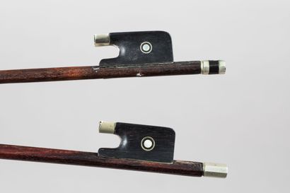 Set of 2 Mirecourt violin bows, one with...