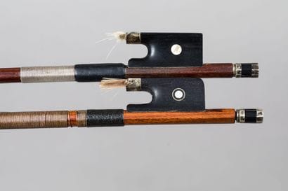 Set of 2 Mirecourt violin bows with false...