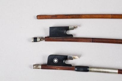 Lot of 3 Mirecourt violin bows, 2 of which...