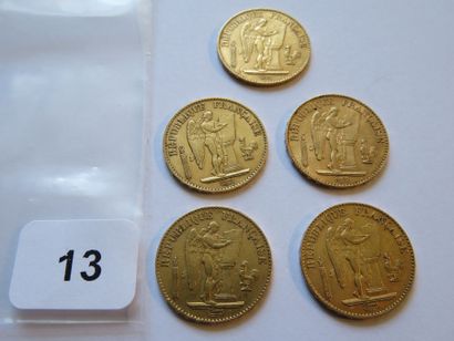 Gold coins - France - Lot of 5 x 20 Francs...