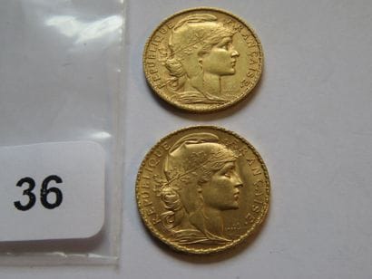 Gold coins - France - Lot of 2 x 20 Francs...
