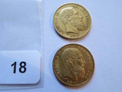 Gold coins - Belgium - Lot of 2 x 20 Francs...