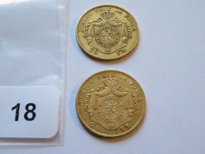 Gold coins - Belgium - Lot of 2 x 20 Francs...
