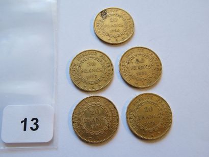 Gold coins - France - Lot of 5 x 20 Francs...