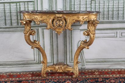 CONSOLE semi-circulaire en bois sculpté et...