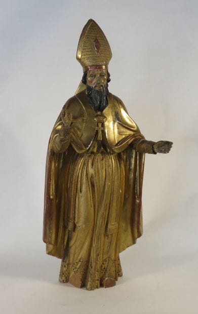 EVEQUE en bois sculpté, polychrome et doré...