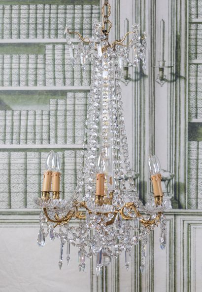 LUSTRE en bronze et cristal à six bras de...