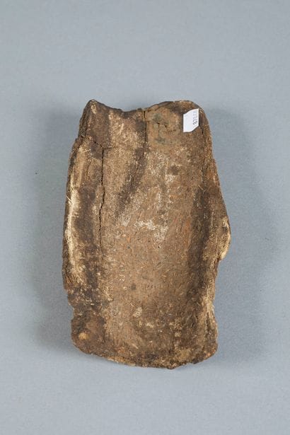 Fragment de sarcophage. Bois stuqué, enduit...