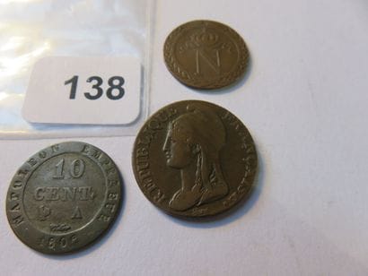Coins - France - Lot of 3 coins, 5 Centimes...