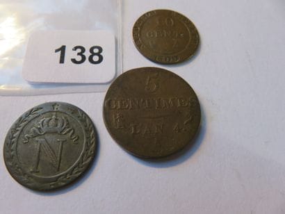 Coins - France - Lot of 3 coins, 5 Centimes...