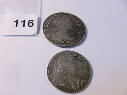 Royal Coins - Louis XIV - Lot of 2 silver...