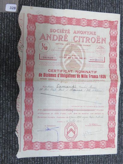 Scripophily - Société Anonyme André Citroën...
