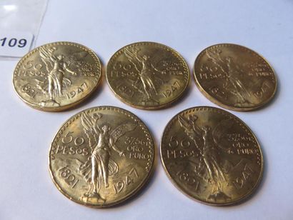 Gold Coins - Mexico - Lot of 5 x 50 Pesos...