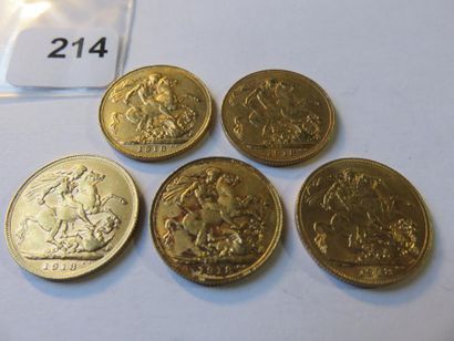 Monnaies or - Australie - Lot de 5 x Souverain...