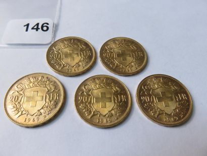 Gold coins - Switzerland - Lot of 5 x 20...