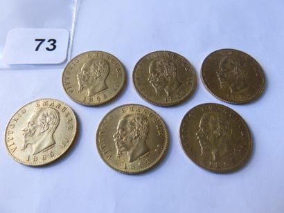 Gold coins - Italy - Lot of 6 x 20 Lire Victor...