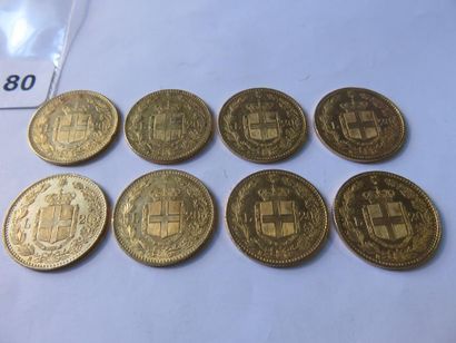 Gold Coins - Italy - Lot of 8 x 20 Lire Umberto...