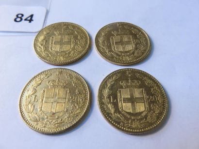 Gold coins - Italy - Lot of 4 x 20 Lire Umberto...