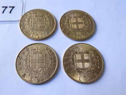 Gold Coins - Italy - Lot of 4 x 20 Lire Victor...