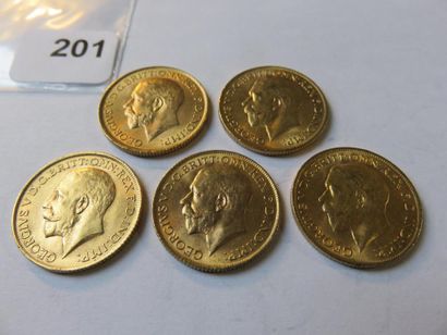 Monnaies or - Royaume-Uni - Lot de 5 x Souverain...