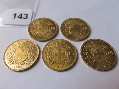 Gold coins - Switzerland - Lot of 5 x 20...