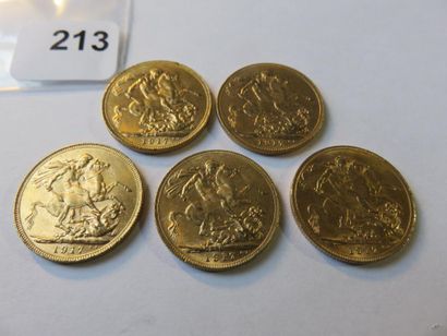 Monnaies or - Australie - Lot de 5 x Souverain...
