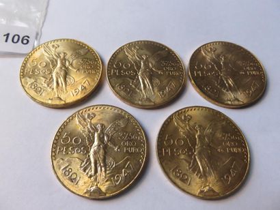 Gold Coins - Mexico - Lot of 5 x 50 Pesos...