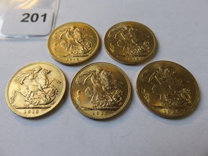 Monnaies or - Royaume-Uni - Lot de 5 x Souverain...